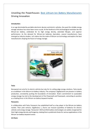 Best Lithium-Ion Battery Manufacturers Driving Innovation