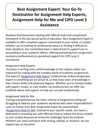 Assignment Help Experts,Assignment Help for Me and CIPD Level 3 Assignment Help