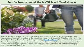 Tuning Your Garden For Nature’s Shifting Song With Benedict T Palen Jr Guidance