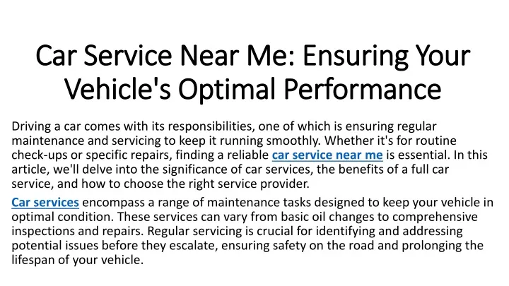 car service near me ensuring your vehicle s optimal performance