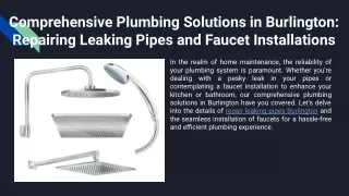 Repairing Leaking Pipes and Faucet Installations