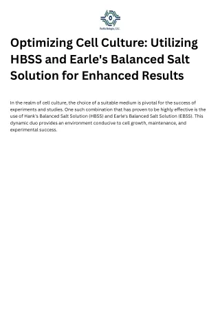 Utilizing HBSS and Earle's Balanced Salt Solution for Enhanced Results