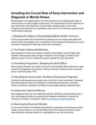 Sortd Blog_- Unveiling the Crucial Role of Early Intervention and Diagnosis in Mental Illness