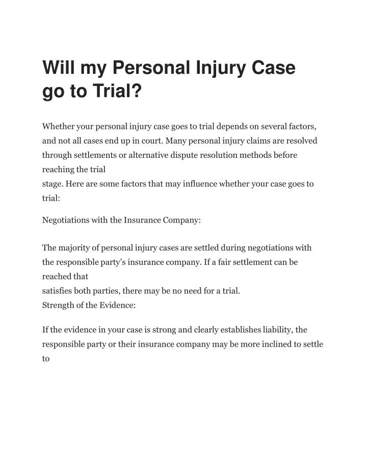 will my personal injury case go to trial