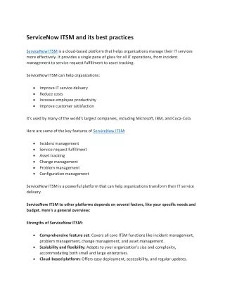 servicenow itsm and its best practices