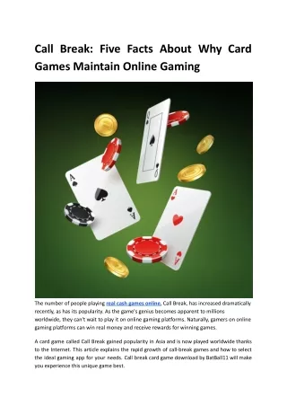 Call Break_ Five Facts About Why Card Games Maintain Online Gaming