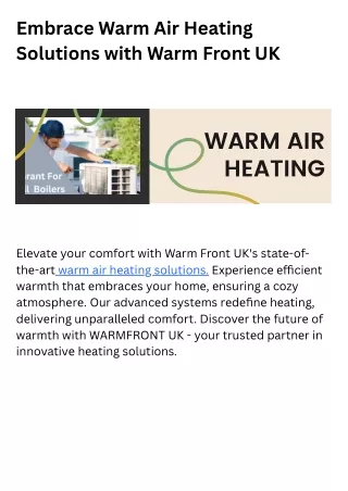 Embrace Warm Air Heating Solutions with Warm Front UK