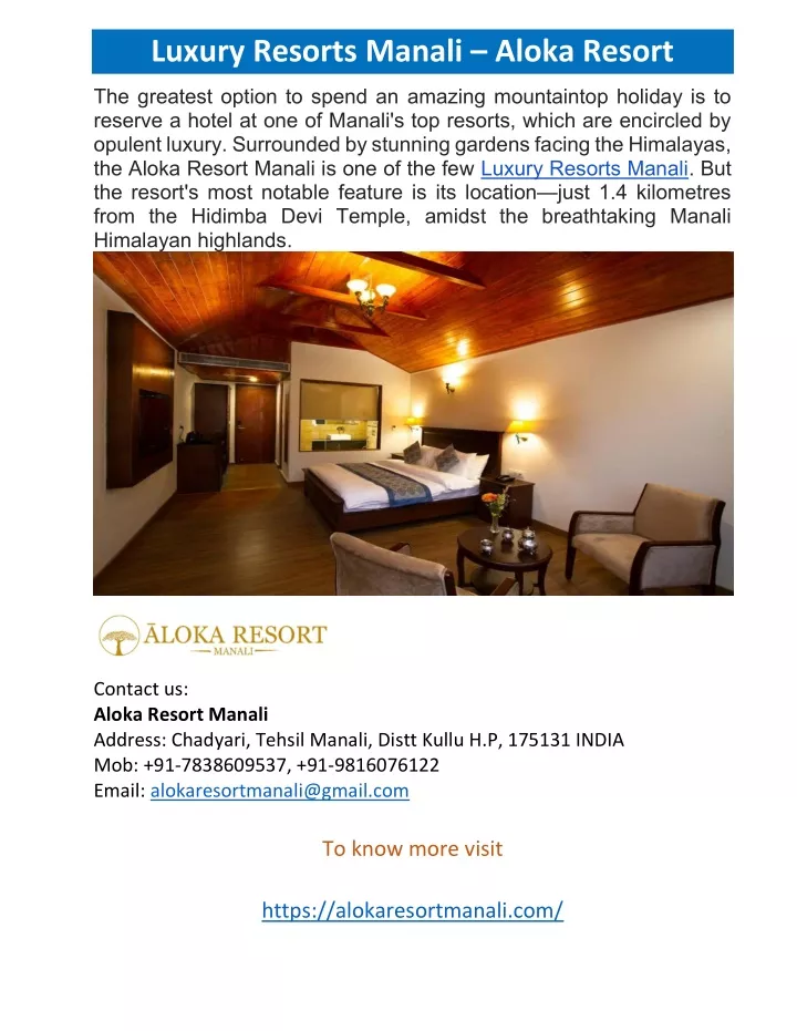 luxury resorts manali aloka resort