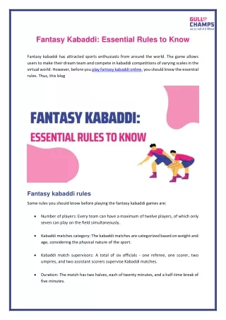Your Guide to Understanding the Most Important Rules of Fantasy Kabaddi