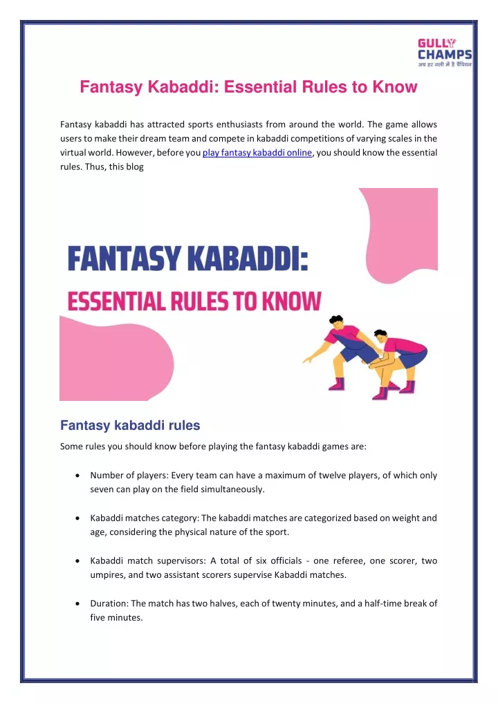 fantasy kabaddi essential rules to know