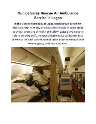 Qunice Saras Rescue Air Ambulance Service in Lagos