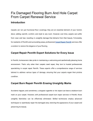 Fix Damaged Flooring Burn And Hole Carpet From Carpet Renewal Service