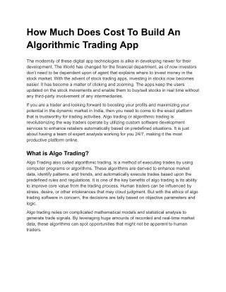 how much does cost to build an algorithmic