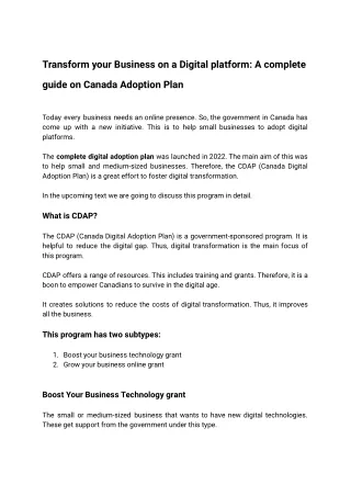 Transform your Business on a Digital platform A complete guide on Canada Adoption Plan