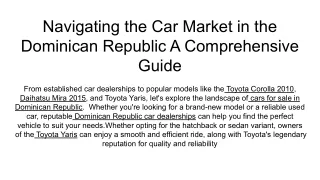 Navigating the Car Market in the Dominican Republic A Comprehensive Guide