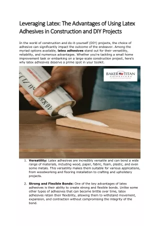The Advantages of Using Latex Adhesives in Construction and DIY Projects