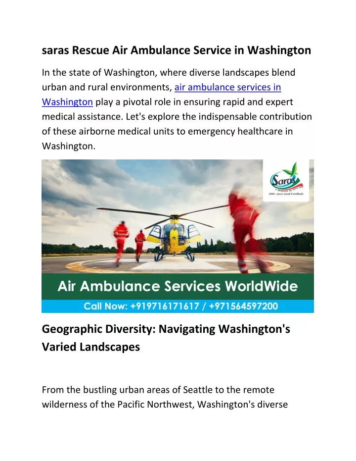 saras rescue air ambulance service in washington