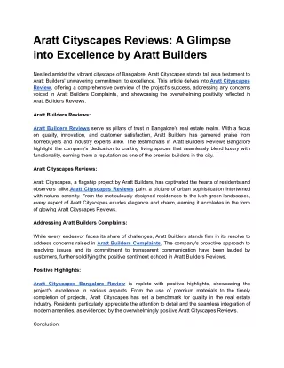 Aratt Cityscapes Reviews_ A Glimpse into Excellence by Aratt Builders