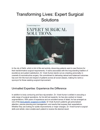 Transforming Lives Expert Surgical Solutions