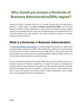 Advancing Your Career: The Case for Pursuing a Doctorate of Business Administrat