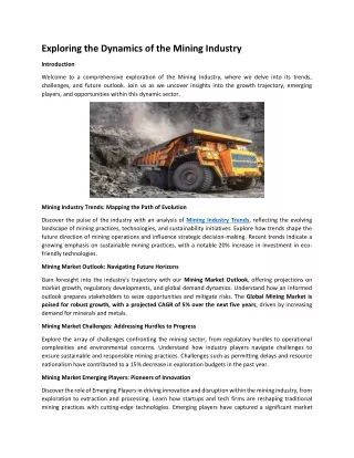 exploring the dynamics of the mining industry