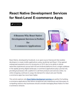 React Native Development Services for Next-Level E-commerce Apps