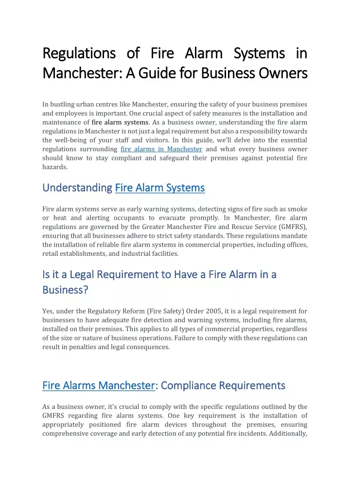 regulations of fire alarm systems in regulations