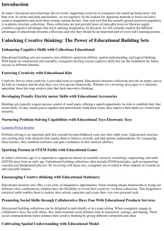 Opening Creative Thinking: The Advantages of Educational Building Sets