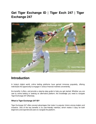 Get Tiger Exchange ID | Tiger Exch 247 | Tiger Exchange 247