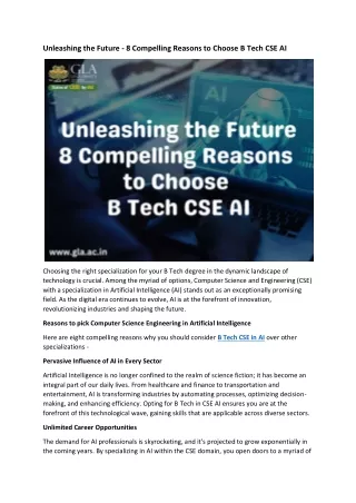 Unleashing the Future - 8 Compelling Reasons to Choose B Tech CSE AI