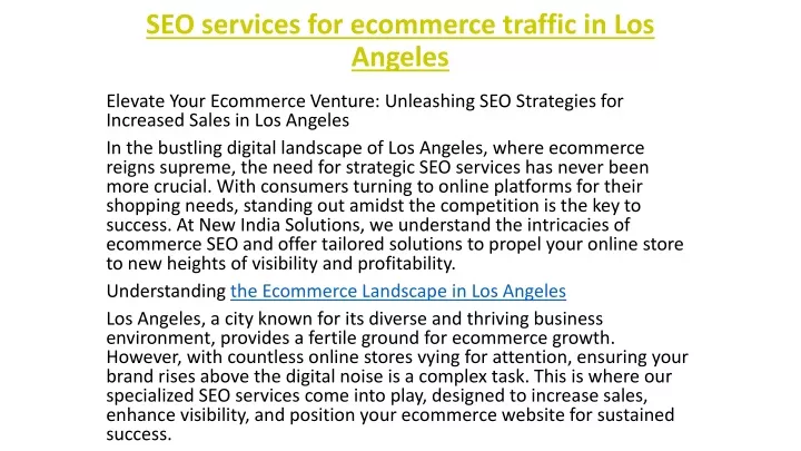 seo services for ecommerce traffic in los angeles