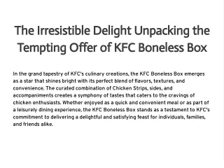 The Irresistible Delight Unpacking the Tempting Offer of KFC Boneless Box