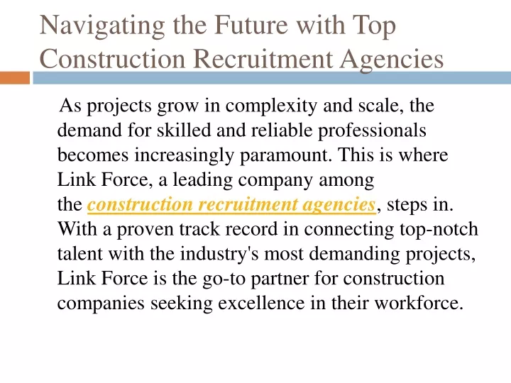 navigating the future with top construction recruitment agencies