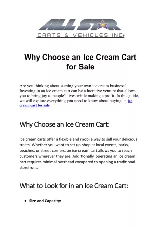 Why Choose an Ice Cream Cart for Sale