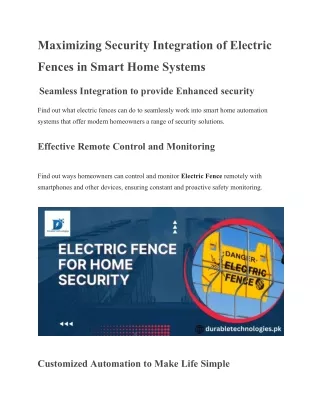 Maximizing Security Integration of Electric Fences in Smart Home Systems