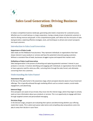 Sales Lead Generation: Driving Business Growth