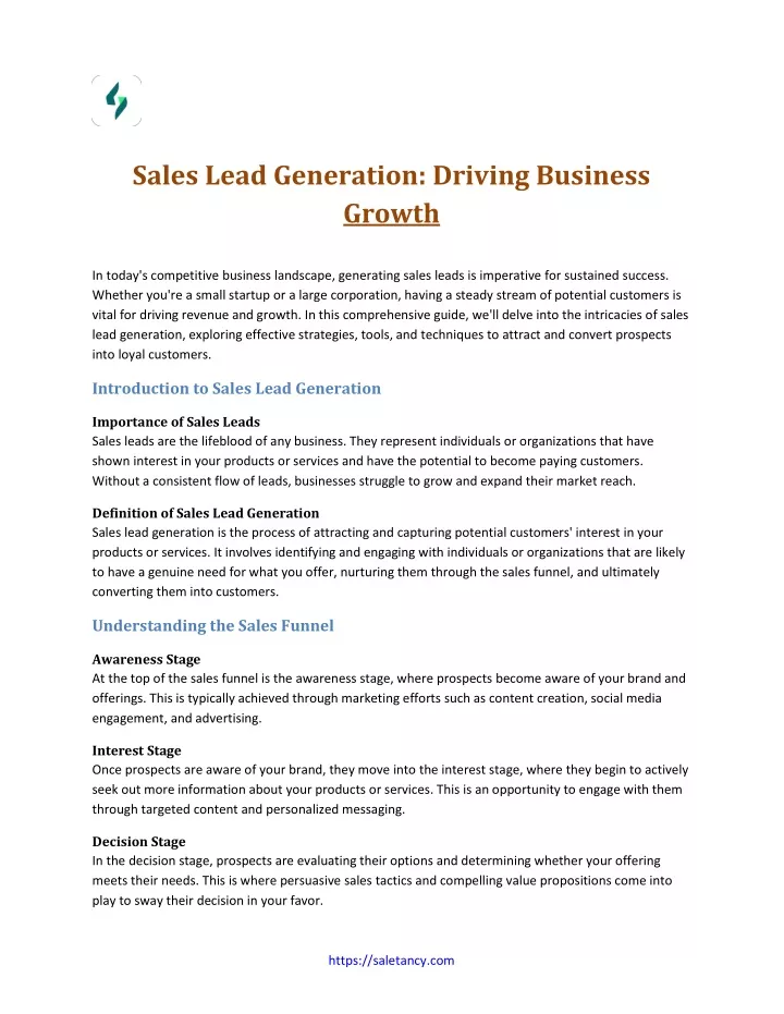 sales lead generation driving business growth