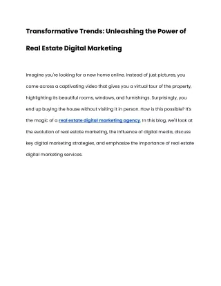 Transformative Trends Unleashing the Power of Real Estate Digital Marketing