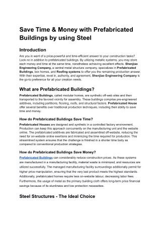 Save Time & Money with Prefabricated Buildings by using Steel