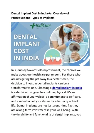 Dental Implant Cost in India-An Overview of Procedure and Types of Implants