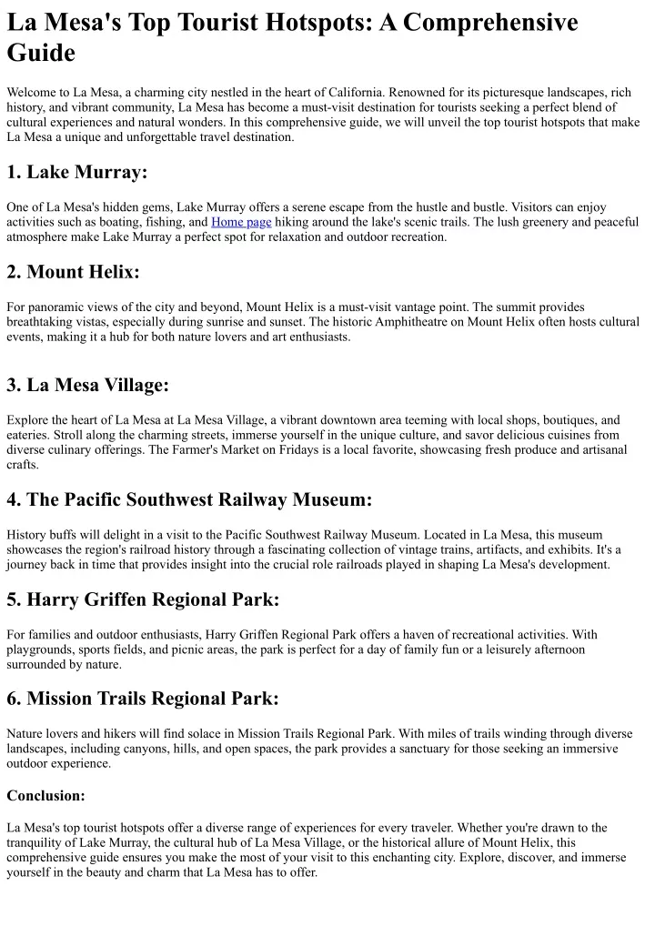 la mesa s top tourist hotspots a comprehensive