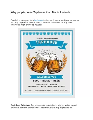 Why people prefer Taphouse than Bar in Australia