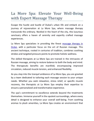 La More Spa Elevate Your Well Being with Expert Massage Therapy