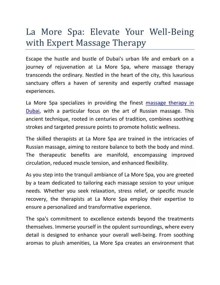 la more spa elevate your well being with expert