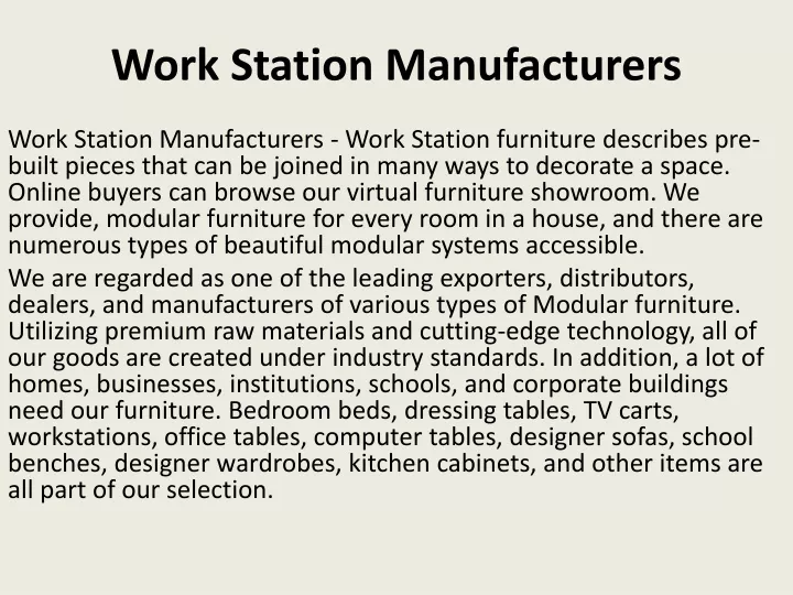 work station manufacturers