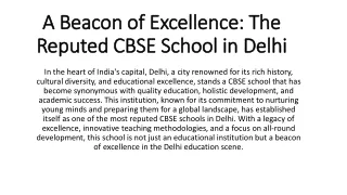 A Beacon of Excellence: The Reputed CBSE School in Delhi