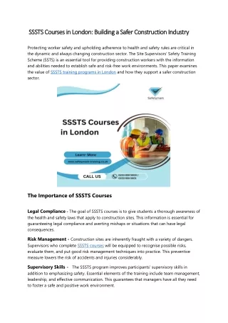 SSSTS Courses in Londons -