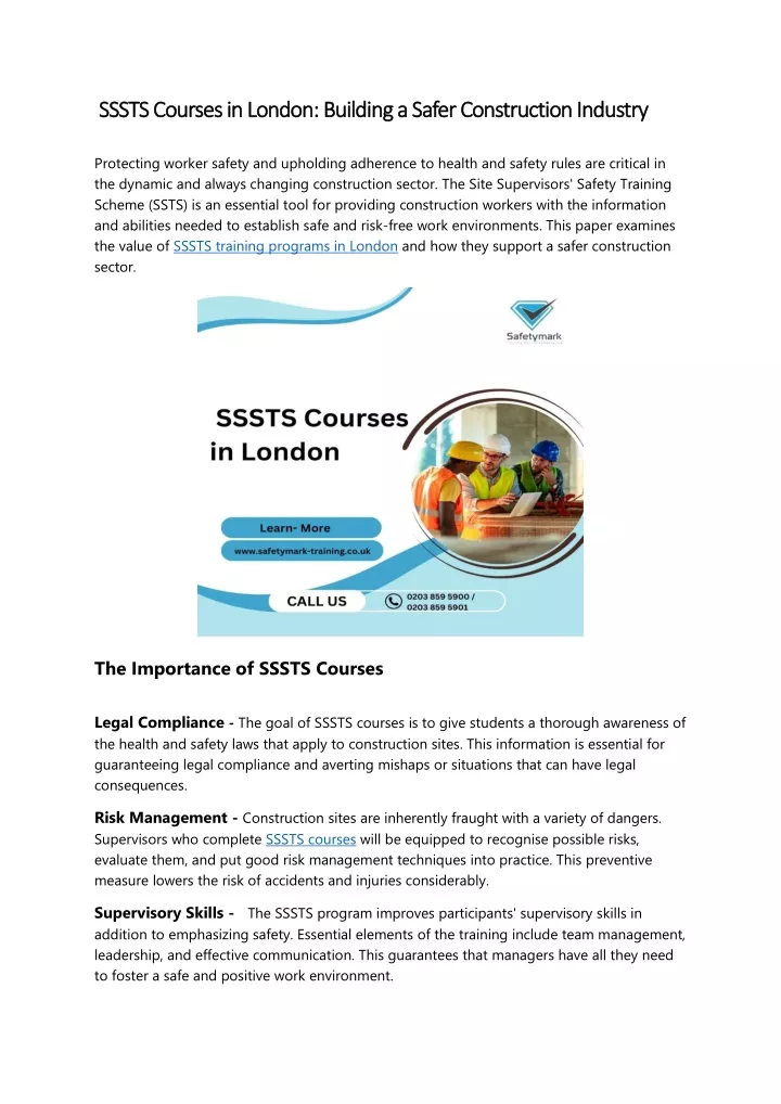 sssts courses in london sssts courses in london
