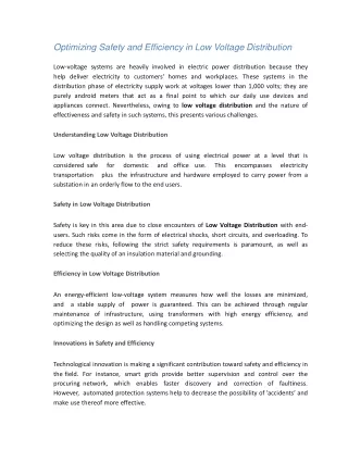 optimizing safety and efficiency in low voltage
