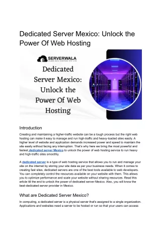Dedicated Server Mexico_ Unlock the Power Of Web Hosting